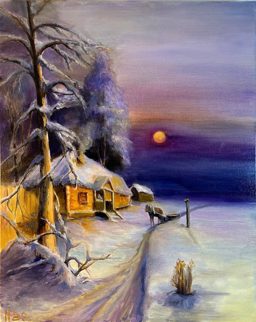 Winter Village Painting